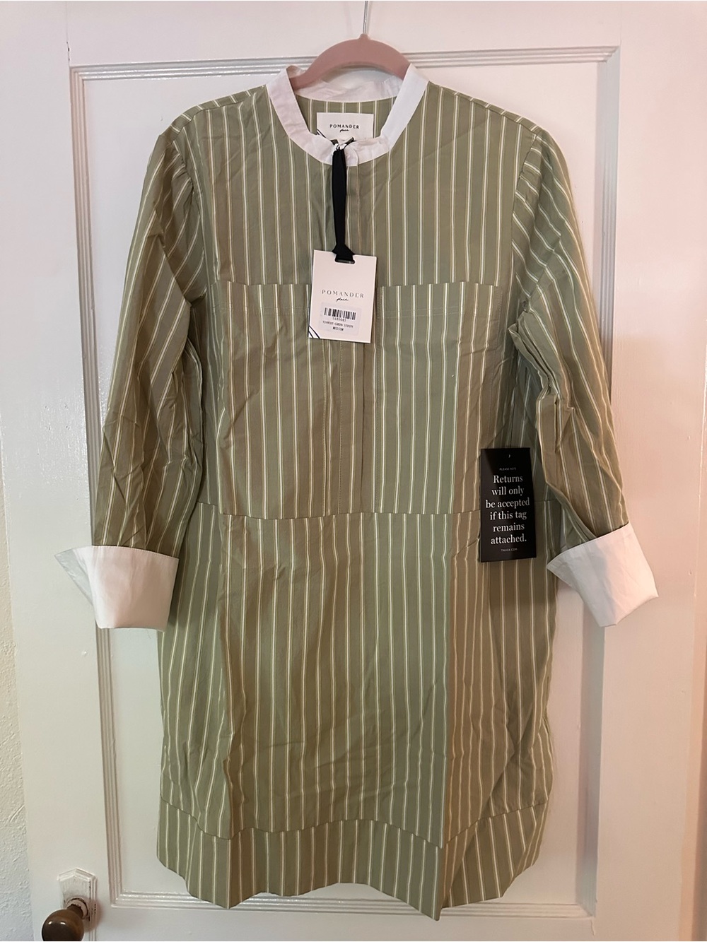 PAMANDER PLACE Fornash Green Stripe MINI DRESS with White Collar & Cuffs